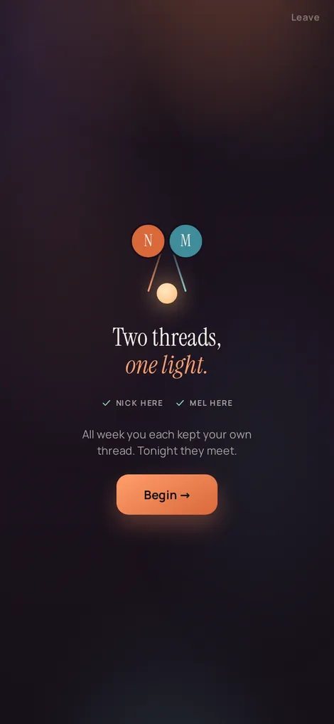 Sayward meeting screen — the guided, in-person reveal, gratitude first.